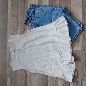 Sleeveless Tiered Cotton Embroidered Blouse with Buttons, Tank Top, Shirt